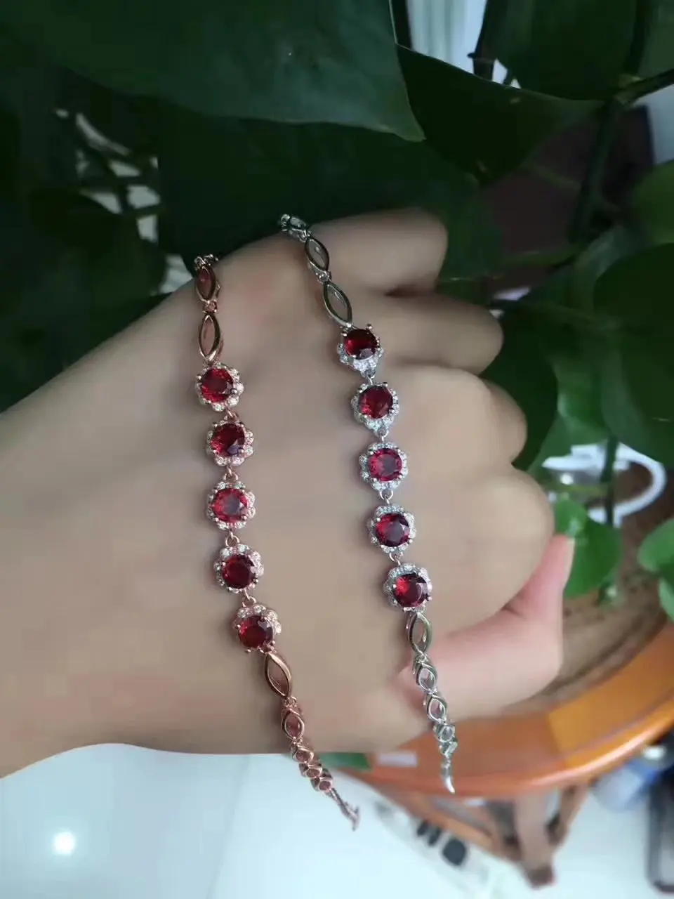 Fidelity natural 5mm Mozambique garnet Bracelets s925 sterling silver Brilliant fine jewelry for women red gemstone | Украшения и