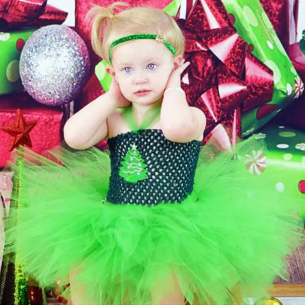 2018 Christmas Tree Tutu Dress Green Holiday Portrait Photo Prop Infant Toddler Baby Girl Winter Classic Outfit With Headband | Детская
