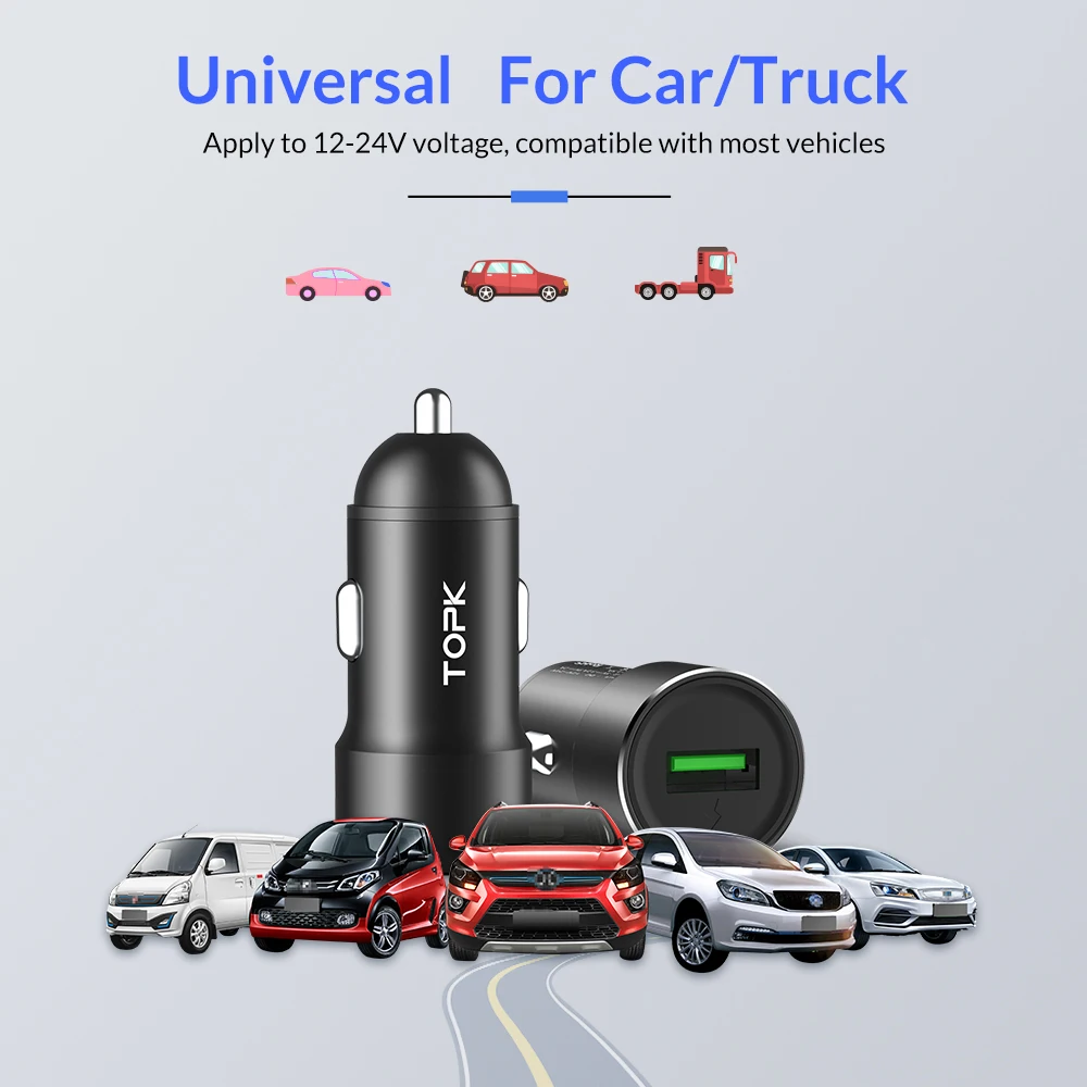 Автомобильное зарядное устройство TOPK Quick Charge 3 0 адаптер для iphone Samsung Xiaomi usb
