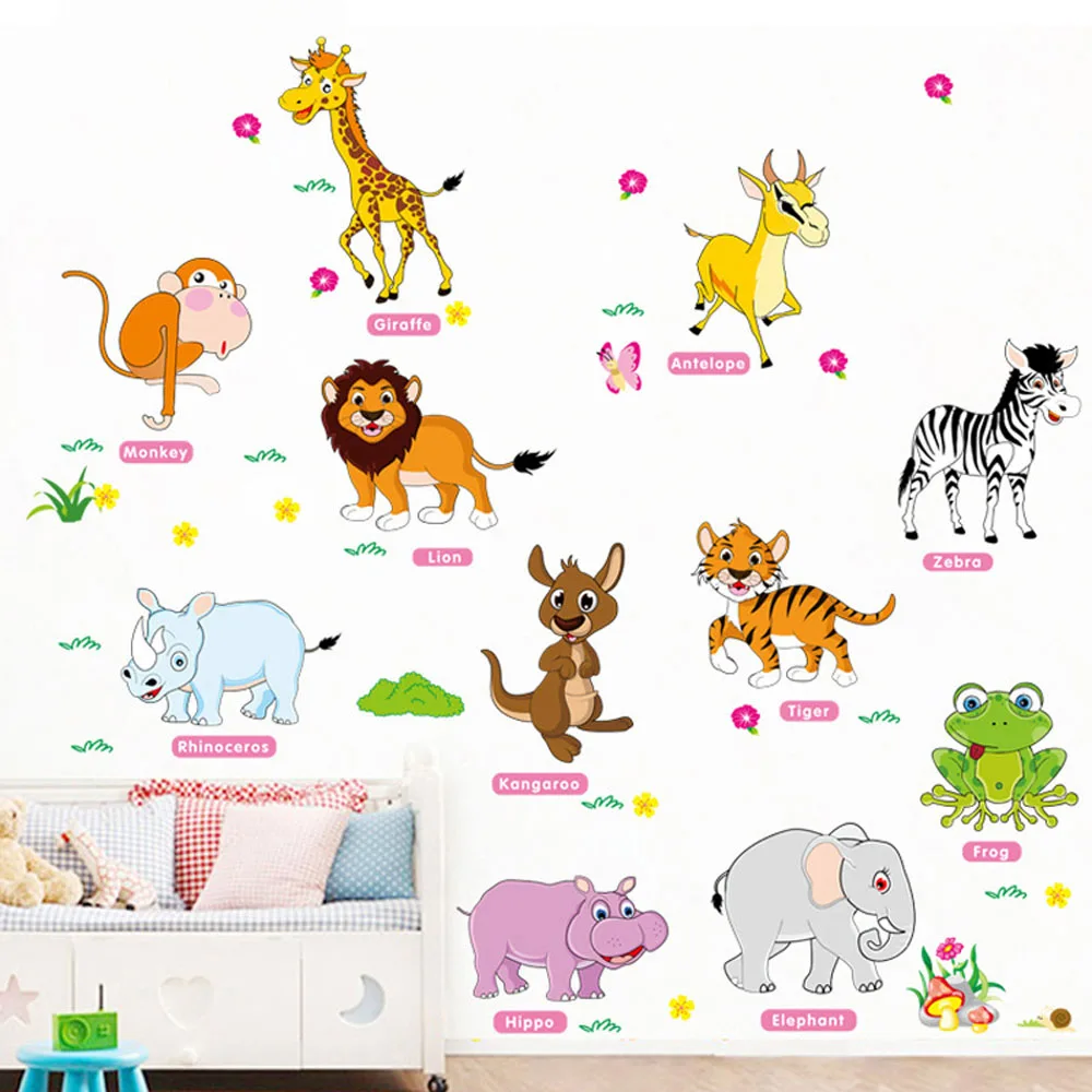 

Cute animal wall stickers for kids bedrooms removable baby eraly education school kindergarten home decoration wall pictures