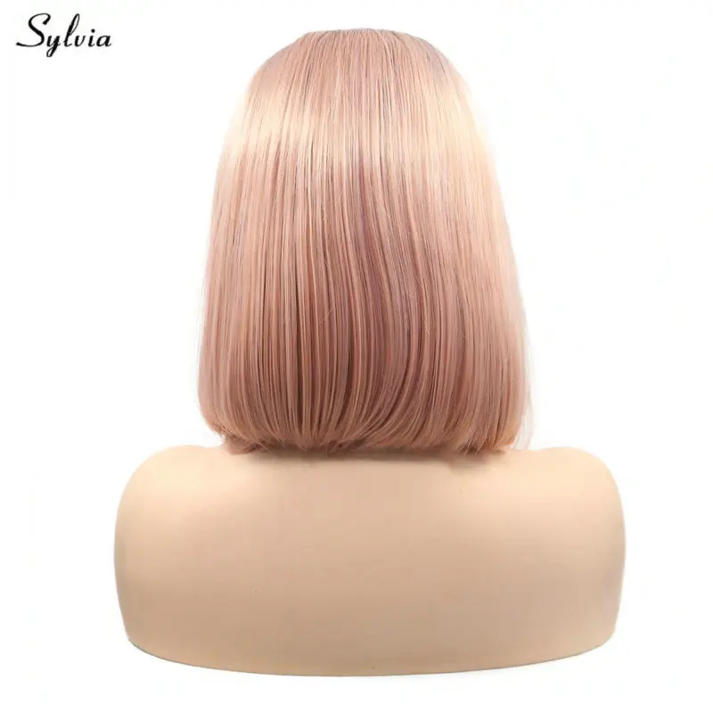 Sylvia 14&quot Black Roots To Pink Lace Front Wig Short Bob Synthetic Women Wigs Heat Resistant Fiber Hair For Summer Female Girls | Шиньоны