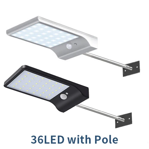 36LED with Pole Солнечная лампа, уличный светодиодный светильник, настенный уличный сад, безопасность, PIR датчик движения, Солнечная лампа, водонепроницаемая, IP65, декоративная - Испускаемый цвет: 36LED with Pole