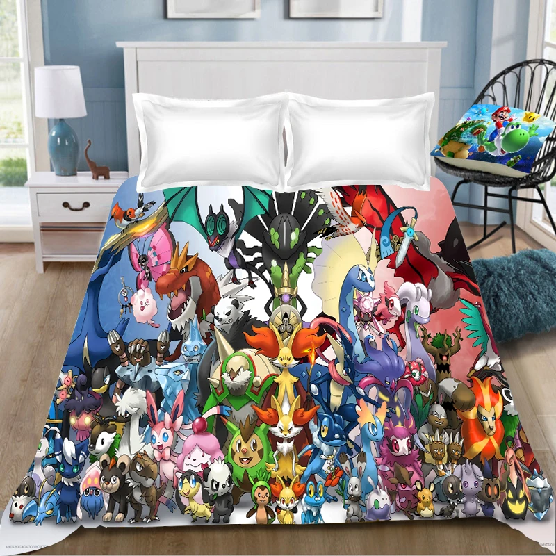 1 шт Покемон мультипликационным рисунком «Pokemon Go» с рисунком из аниме простыня с печатным рисунком из мультфильма аниме Покемон, одеяло, покрывало для детской комнаты Простыня(без наволочка
