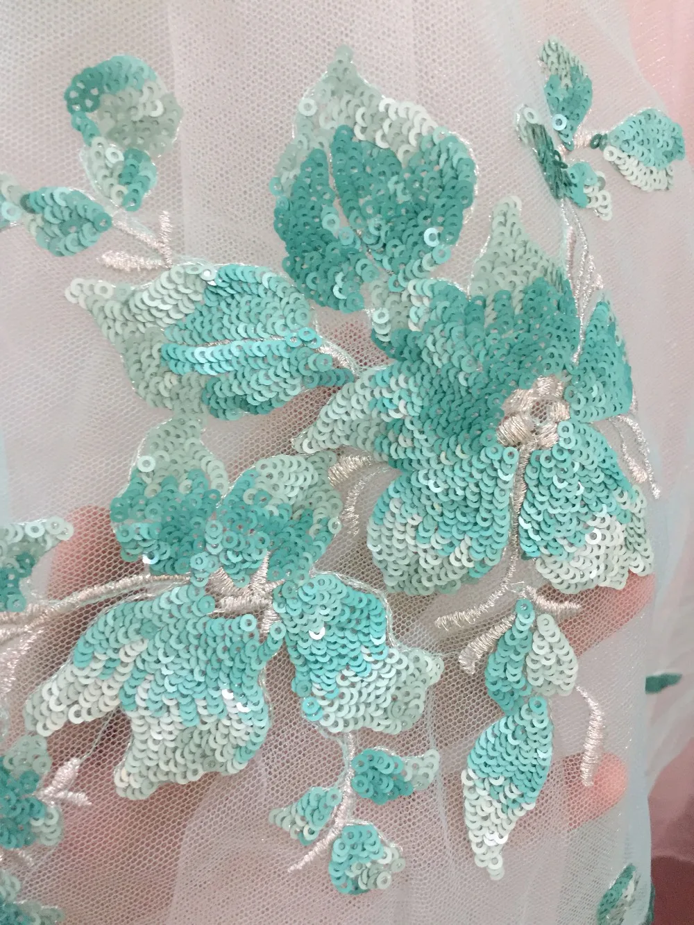 

4 pieces Aqua Mint Sequin Lace Applique for Wedding, Gowns, Bridal Accessory , Ballet, Dance Costumes