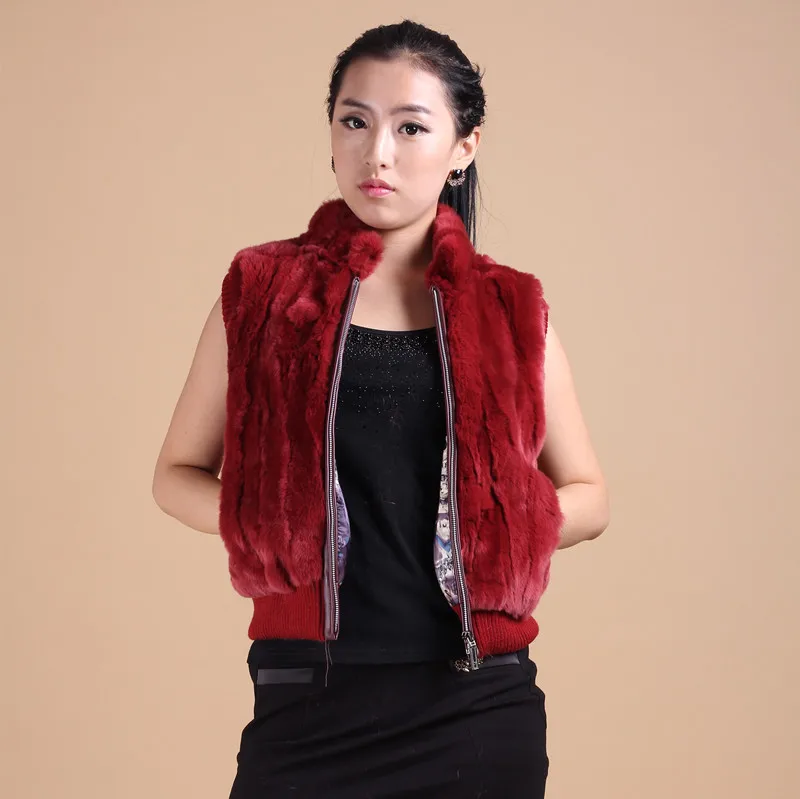 Жилет на молнии из натурального кроличьего меха женский короткий жилет с