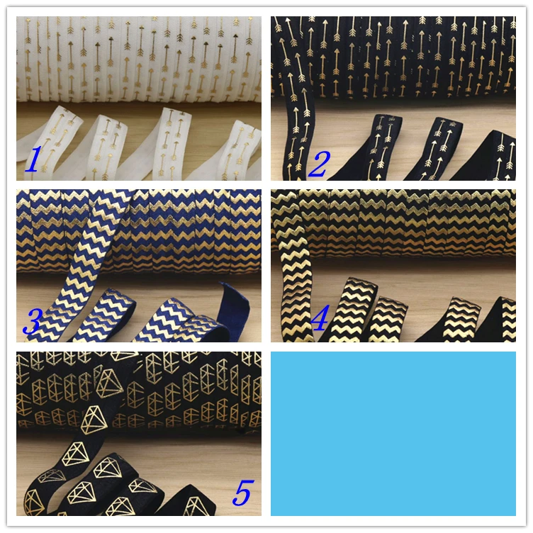 

5/8'' Free shipping gold arrow crown chevr printed Fold Elastic FOE headband headwear hairband diy decoration wholesale OEM S438