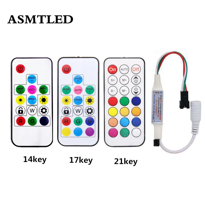 

WS2811/WS2812B Led RGB Pixel Controller 14key/17key/21key Remote Wireless RF IR Digital Color Strip Light Controller DC5V-24V