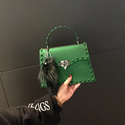 Small Green Брендовые ПВХ желейные женские сумки-мессенджеры с заклепками роскошные сумки женские сумки дизайнерские желейные сумки модные сумки через плечо женские сумки - Цвет: Small Green