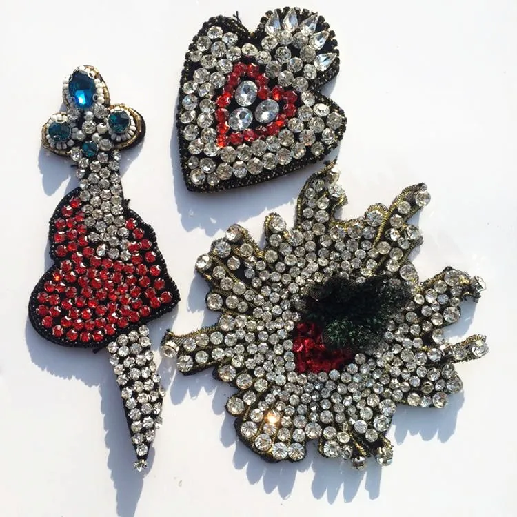 4pcs beaded crystal diamond peach heart patch garment accessories Arrow Through Heart applique patches for clothing | Дом и сад