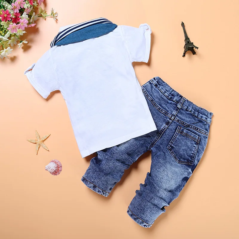 Children Clothing 2021 Spring Toddler Boys Clothes T-shirt+Jeans Outfit Kids Tracksuit Sport Suit For Sets | Детская одежда и