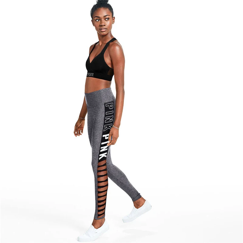 Модные серые Письмо печати Для женщин Леггинсы для Harajuku Athleisure Фитнес Костюмы