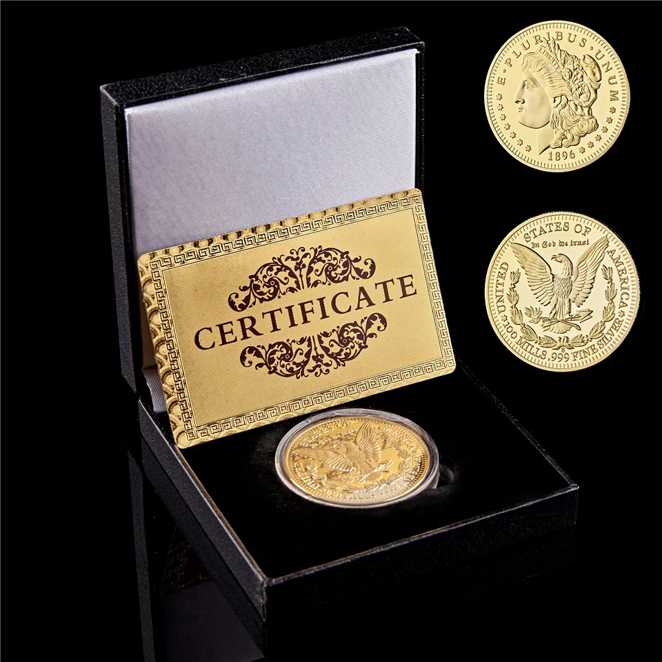 

1896 E P LURIBUS UNUM Statue of Liberty American Bird Eagle Fine Gold Plated Celebrity Collectibles Coins Value W/Luxury Box