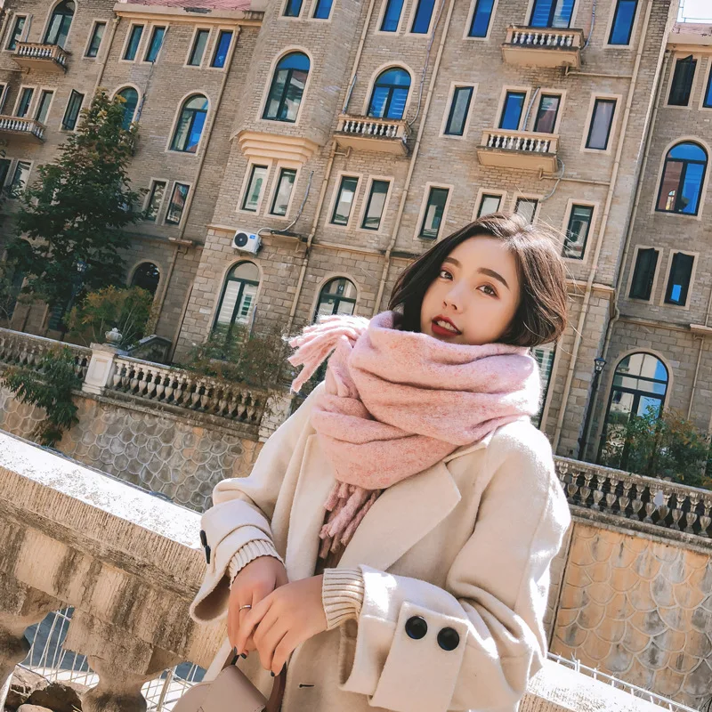 New arrival fashion temperament high quality knit comfortable warm thick scarf women tassel big outdoor windproof sweet shawl |