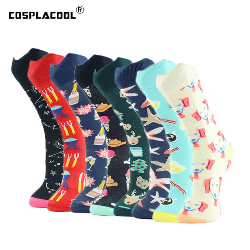 

[COSPLACOOL]Cool Creative Mens Socks Beer Ice Cream Planet Animals Novelty Sokken Cotton Pizza Funny Socks Men Unisex Crew Socks