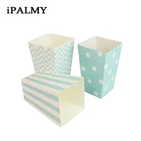 ipalmay 720pcs Favor Blue Green Red Striped Wave Dot Popcorn Box Birthday Wedding Party Baby Shower Supplies Candy Gift Bags