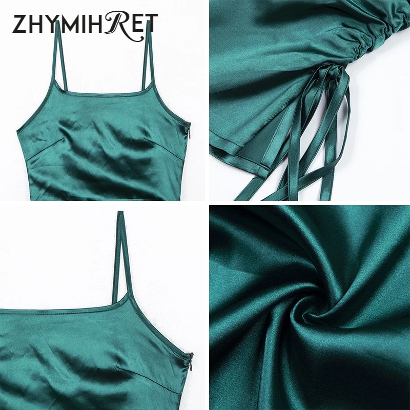 ZHYMIHRET пикантные боковые атласные с рюшами летнее платье для женщин на тонких