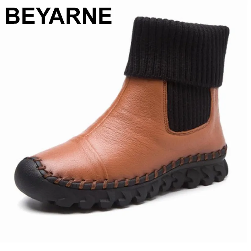 

BEYARNE New 2018 Women Winter Ankle Boots Handmade Velvet Flat With Boots Shoe Comfortable Casual Shoes Women Snow Boots