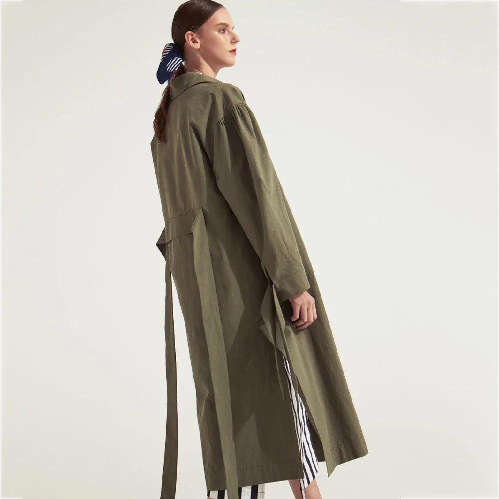 Darcydebie Autumn Women Sweet Turn-down Collar Waist Lace-up single-breasted Side Forking Office Lady Slim Long Trench Coat | Женская