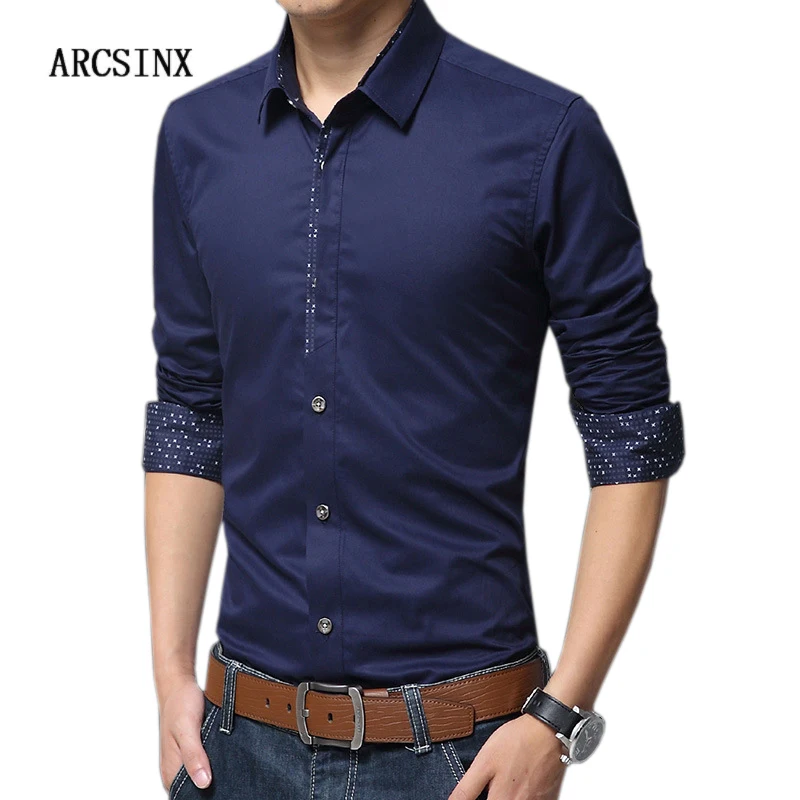 ARCSINX Slim Fit Мужские рубашки с длинным рукавом плюс размер 5XL 4XL синий весна осень платье рубашка модные мужские рубашки
