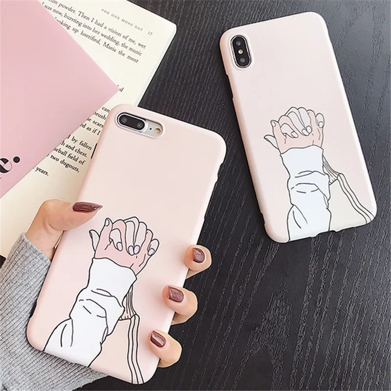 Holding hands Matte Flower Phone Case For iPhone XS max XR X 6 6S 7 8 Plus Cases Lotus leaf Luxury IMD Back Cover |