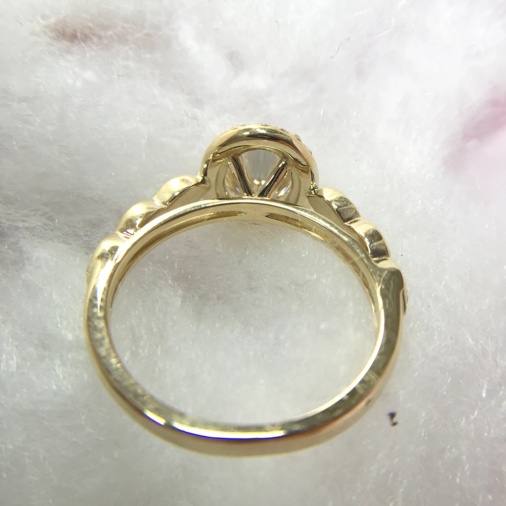 14K желтое золото Halo Moissanite кольцо 7x9 мм 2.0ct карат овальной огранки Brilliant обручальное
