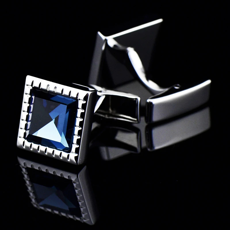Bridegroom Wedding Party Business Men French Shirts Cuff Links Dark Ocean Blue Crystal Cufflinks Silvery Cufflink With Gift Bag | Украшения