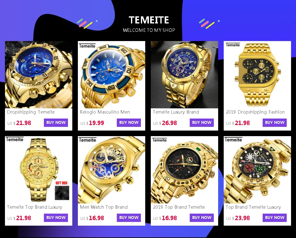 Дропшиппинг Temeite мужские часы роскошные золотые часы для мужчин большой циферблат Кварцевые часы Бизнес наручные часы Водонепроницаемый Relogio Masculino