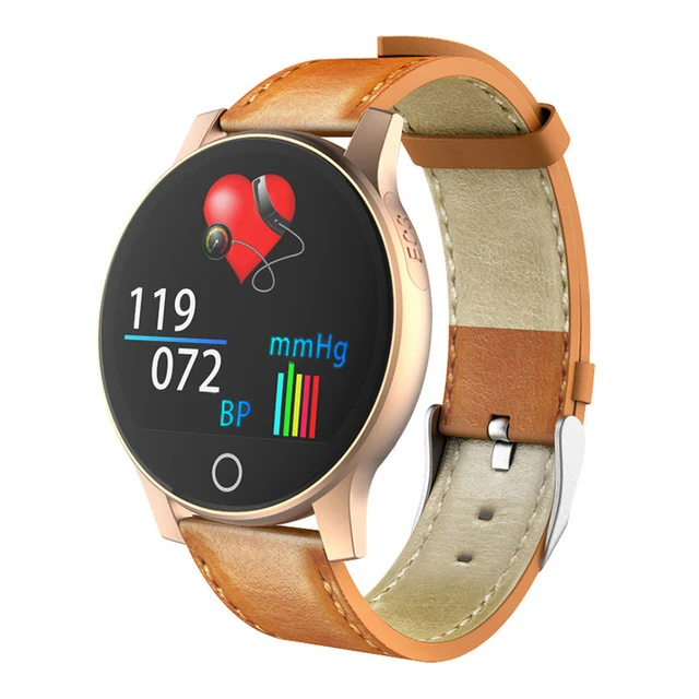 Brown Strap Gold Bluetooth Цифровые Смарт-часы для мужчин и женщин, пульсометр, кровяное давление, цветной экран, умный браслет, водонепроницаемый стальной ремешок, спортивные часы - Цвет: Brown Strap Gold