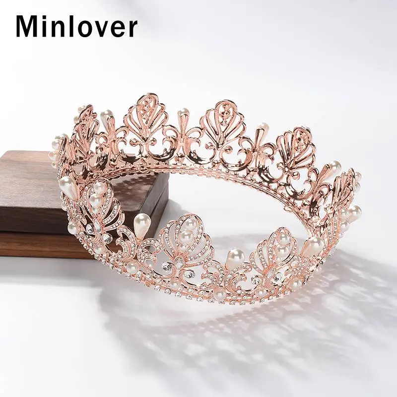 Minlover золото/цвет розового золота барокко круглые стразы свадебная тиара Корона