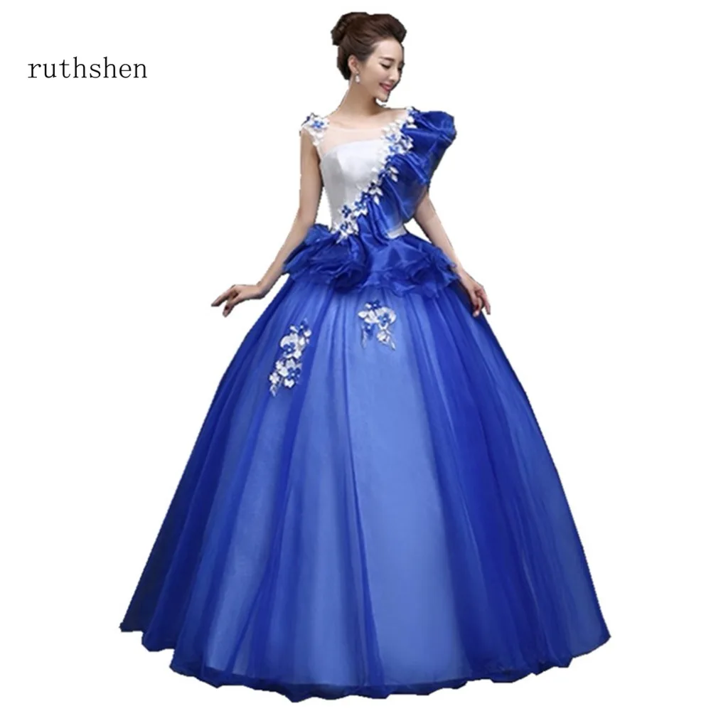 ruthshen New Arrivals 2022 Scoop Neck Appliques Flowers Decorated Quinceanera Dresses Ball Gown Short Sleeves Prom Dresses 2022