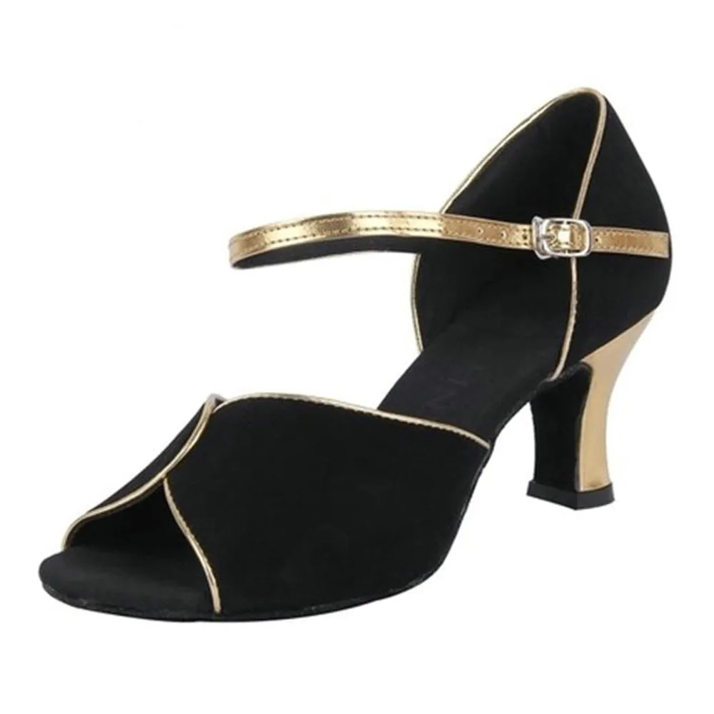 Женские бархатные туфли с открытым носком для латинских бальных танцев на