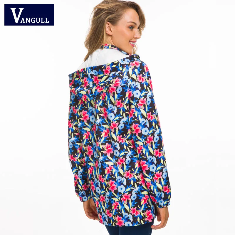 Vangull женские куртки с капюшоном новые осенние повседневные ветровки длинные базовые куртки пальто на молнии женские куртки с цветочным принтом