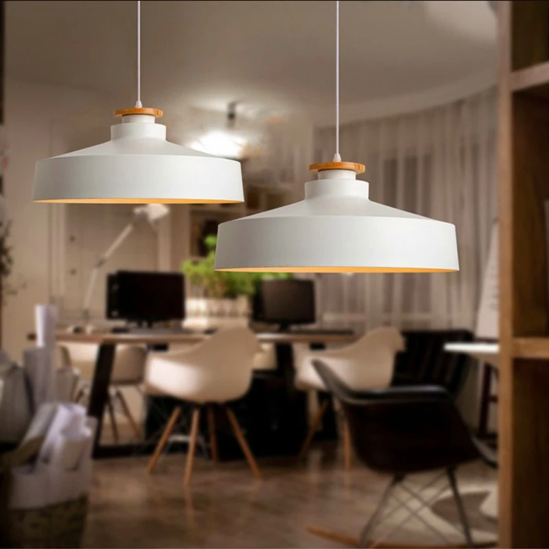 Luces colgantes de estilo nórdico lámpara colgante E27, accesorios de iluminación para Bar, cafetería, restaurante para decoración, Loft, pantalla de aluminio de madera, luces colgantes