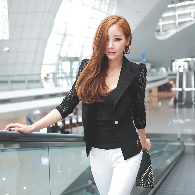 Осенняя Женская куртка пальто сексуальный женский длинный рукав кружева