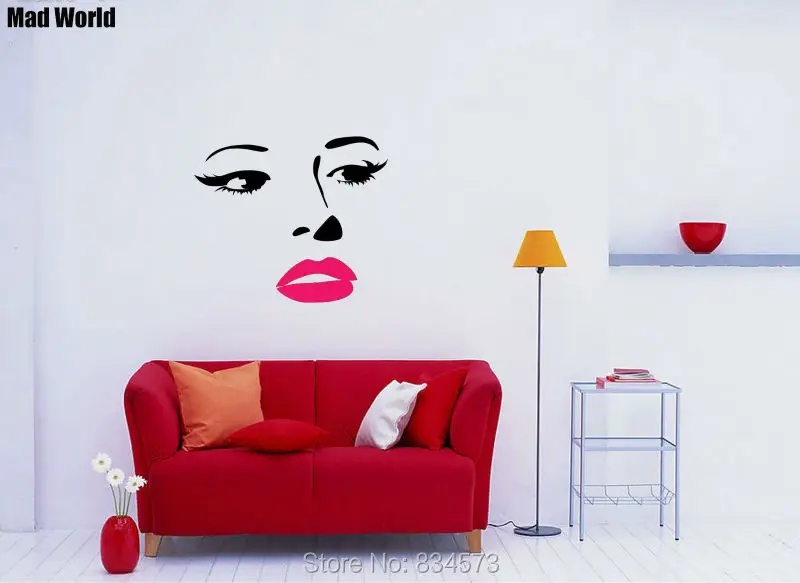 Безумный мир Sexy красивая женщина лицо губы Wall Art Наклейки на стены дома DIY