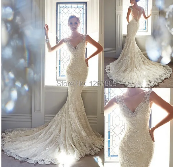 

Hot Sale 2020 vestidos de novia New Arrival Fabulous Sexy V Neck Sleeveless Lace Beading Mermaid Wedding Dresses