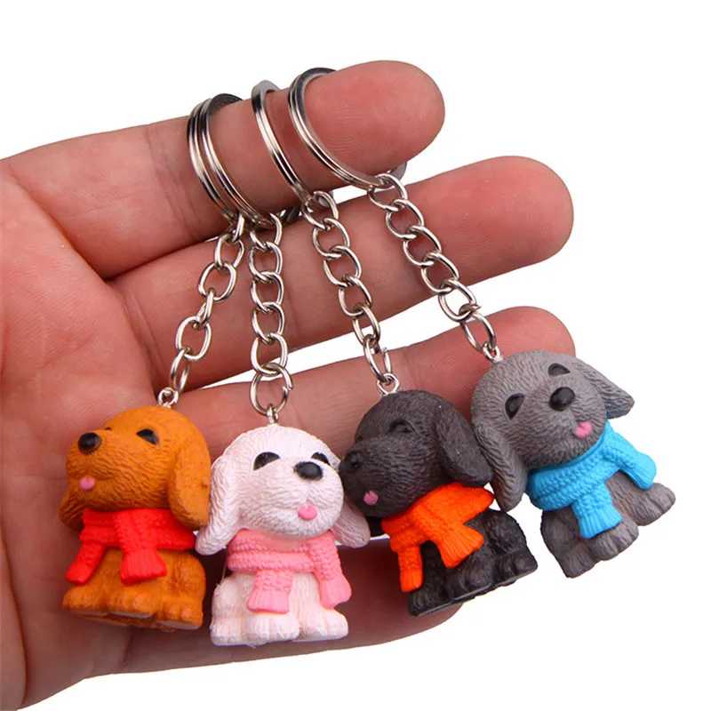 Cute Cartoon Scarf Dogs PVC Figures Toys Keychain Small Puppy Figuras Dolls Key Bag Pendants 4pcs/set 10 sets | Игрушки и хобби