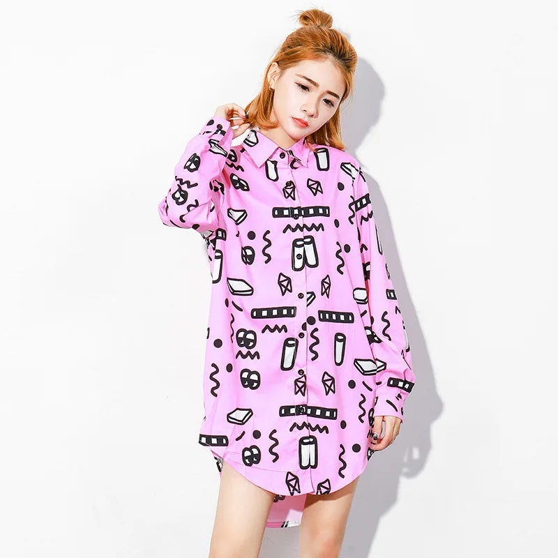 Blusa New Arrival Cotton Rayon Long Streetwear Full Vadim Zanzea 2019 Street Digital Printing Long-sleeved Shirt Female |