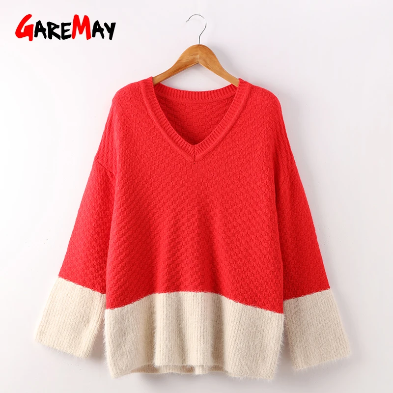Women Sweaters And Pullovers Warm Cashmere Oversized Sweater Autumn Fashion Mohair Patch Red Christmas Loose | Женская одежда