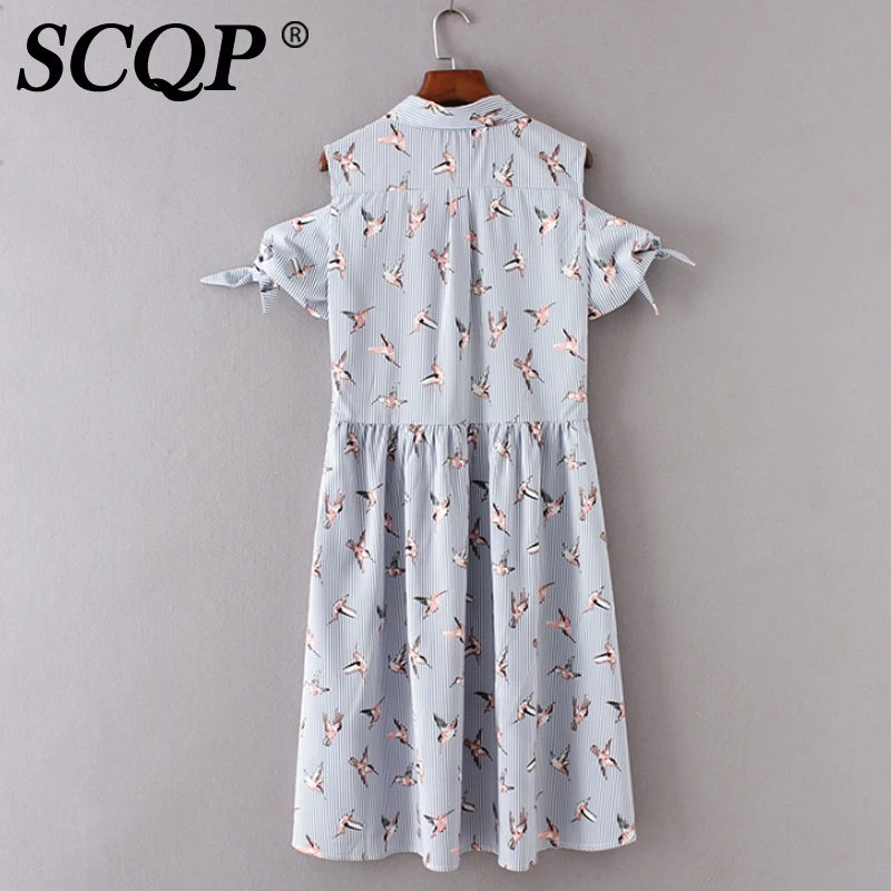 SCQP европейский лук животных ситец женская одежда отложной воротник до колена