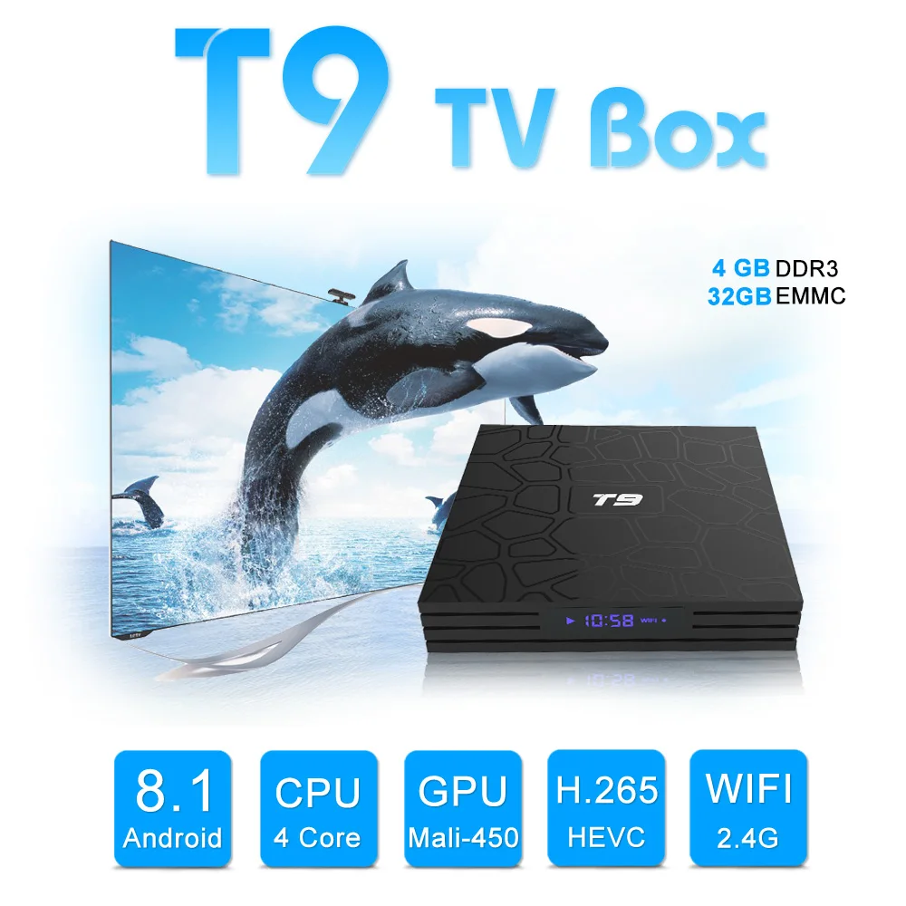 T9 Android 8 1 Смарт ТВ бокс Rockchip RK3328 Четырехъядерный 4 ГБ 32 4K медиаплеер 2 4G WIFI BT4.1 со