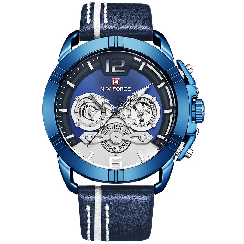 Black Blue NAVIFORCE часы Мужские Спортивные кварцевые наручные часы лучший бренд класса люкс кожаный календарь Мужские часы армейские Reloj Hombre Relogio Masculino - Цвет: Black Blue