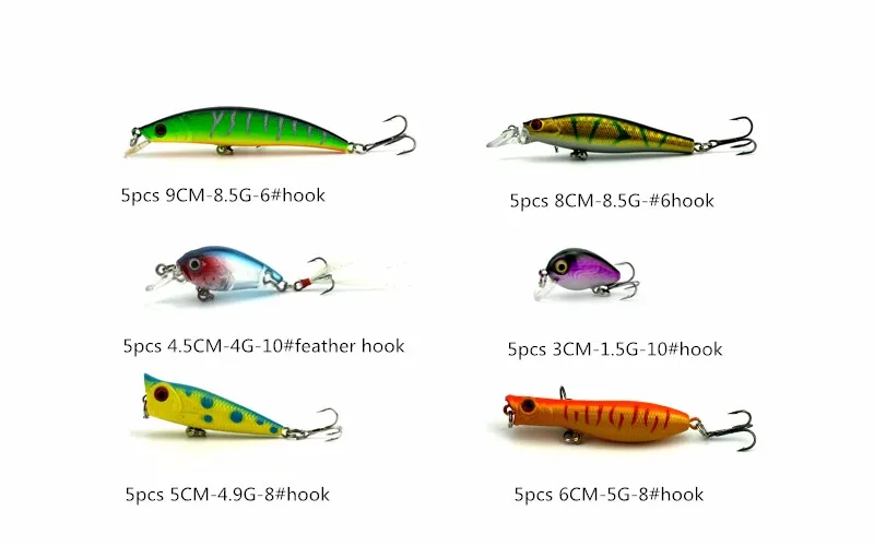 

30pcs fishing lures set artificial wobbler minnow crankbaits top water popper lures kit pesca fishing tackles