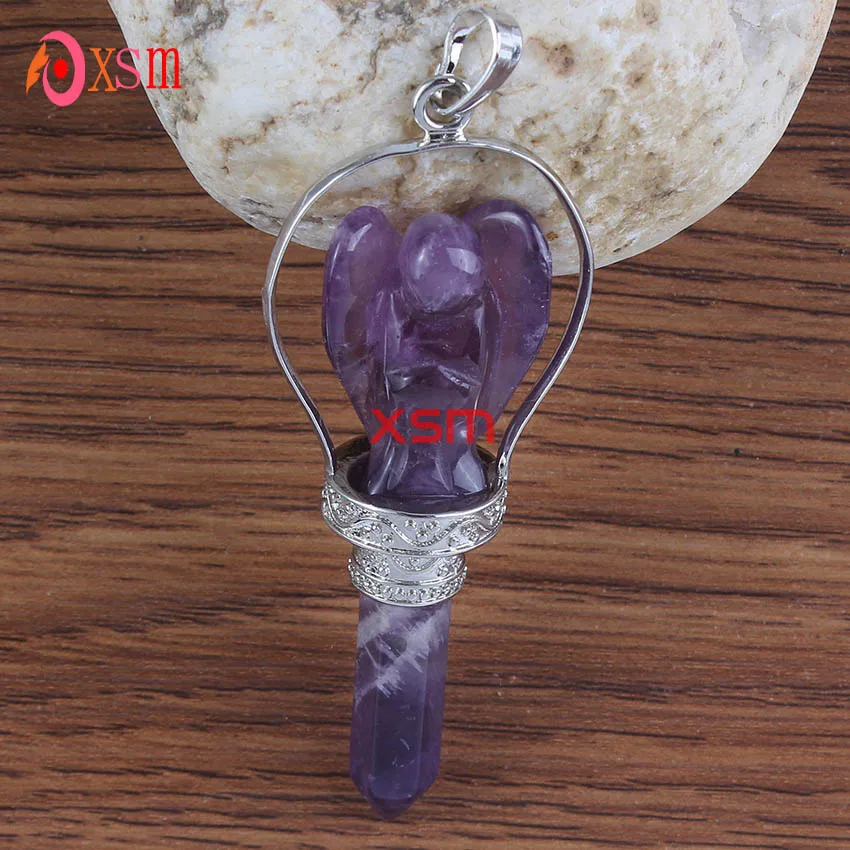 AA00201024303 Модные бусины Популярные Посеребренные камень аметист флюоритовая подвеска Розовый кварцевый кристалл Ангел скипетр Винтажные Ювелирные Изделия - Окраска металла: AA00201024303