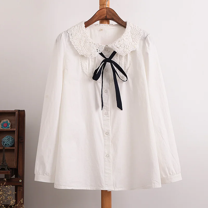 Женская милая блузка в консервативном стиле с воротником Питер Пэн хлопковая