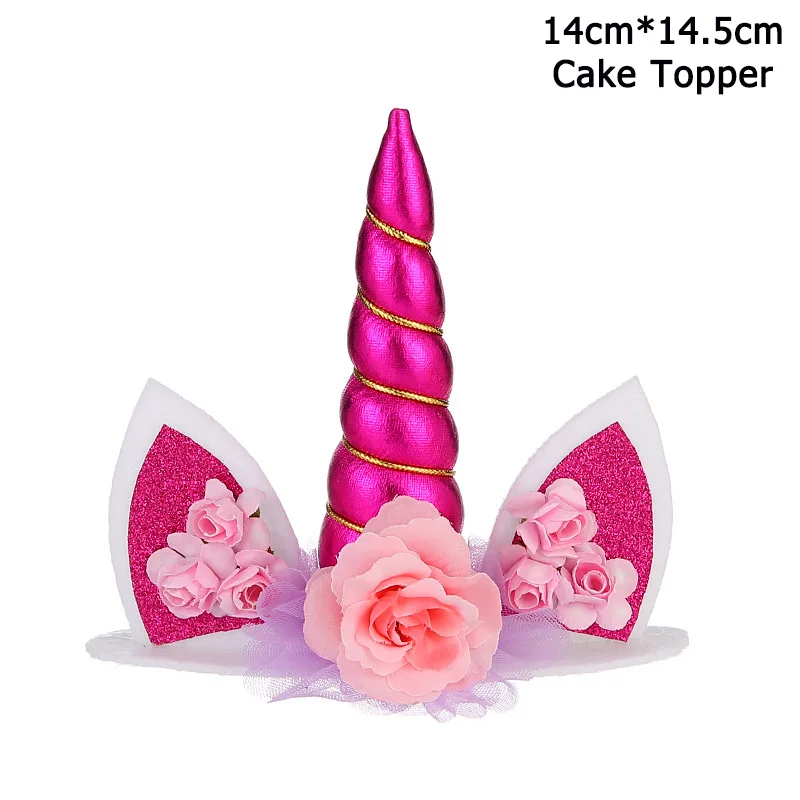 1set cake toppers Повязка на голову в виде единорога для девочек на день рождения, с поясом, атласный Шелковый бант для девочек, 1 год, день рождения, вечерние украшения в виде единорога - Цвет: 1set cake toppers