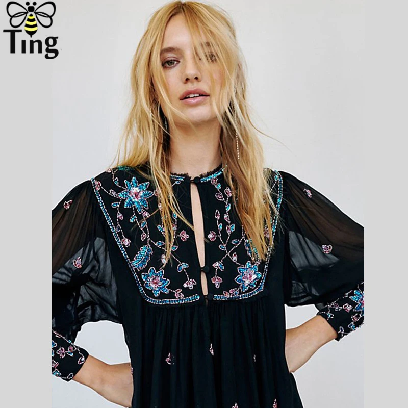 Tingfly Новое поступление свободный стиль Embroideery свободное мини-платье женское