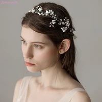 jonnafe fashion silver color leaf bridal hair vine pearls jewelry handmade flower wedding headpiece women hair accessories