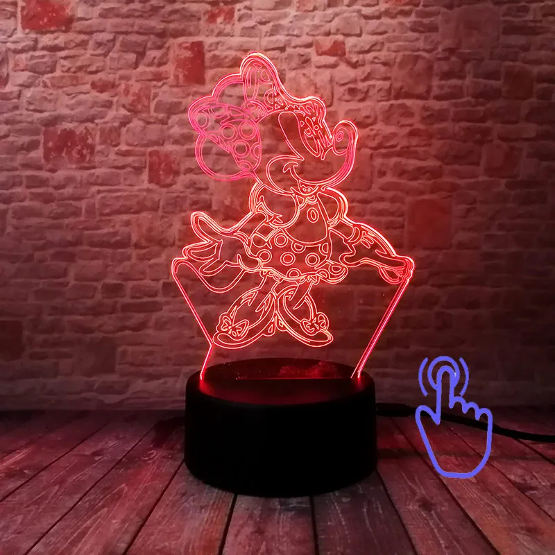 Touch Switch 3 Микки Маус, вечерние, Ночной светильник, 3D светодиодный, 7 цветов, меняющий сон, светильник minie e, Микки Маус, мультяшный, фигурный светильник, игрушки для малышей - Цвет: Touch Switch 3