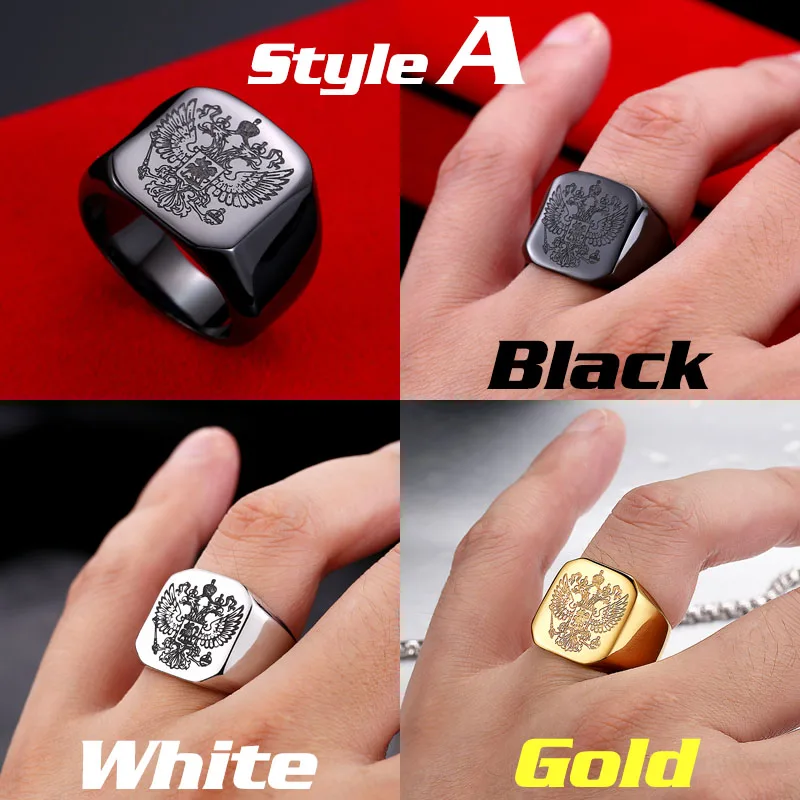 Мужское кольцо с надписью Beier из полированной нержавеющей стали гербом России